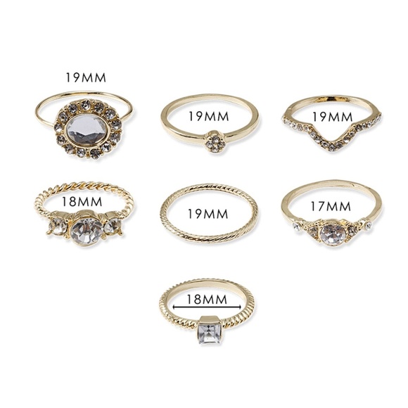 **LARISA* 7-Pc Gold x Rhinestone Fashion Ring Set - Picture 7 of 7